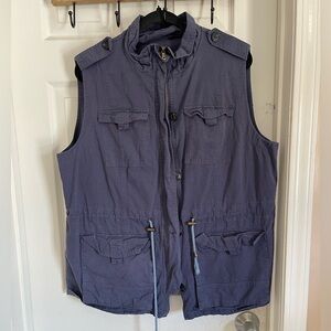 Navy plus size Zip-up vest with pockets